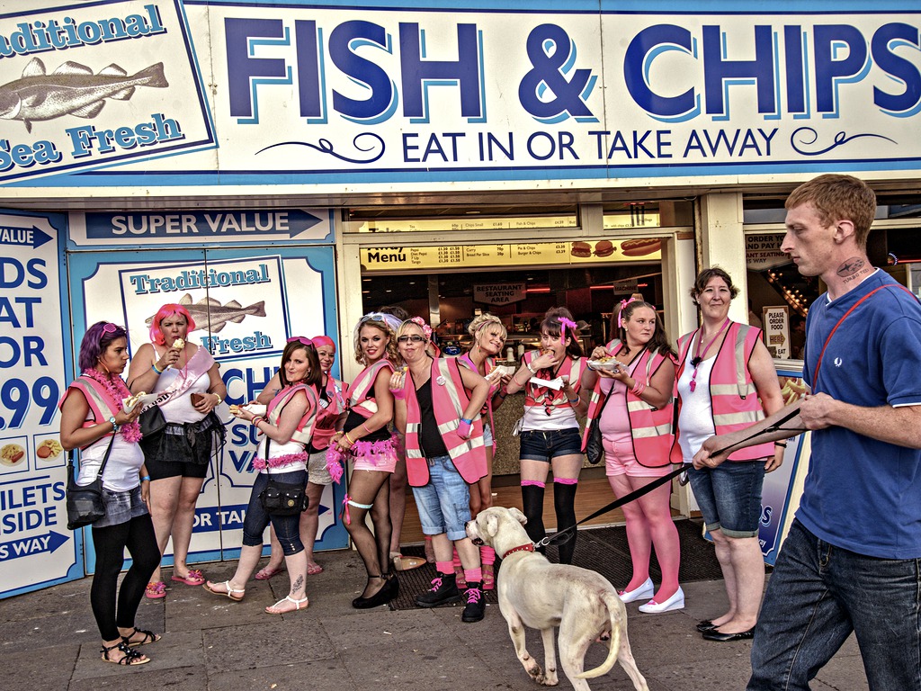 A hen party stops for fish and chips